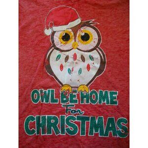 Rocker Girl Owl Be Home For Christmas Distressed Red Tshirt Medium 7/9
